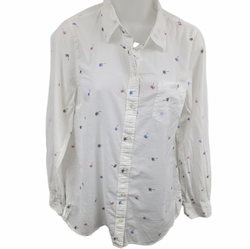 Gap Fitted Boyfriend Shirt Palm Tree Print Sz S